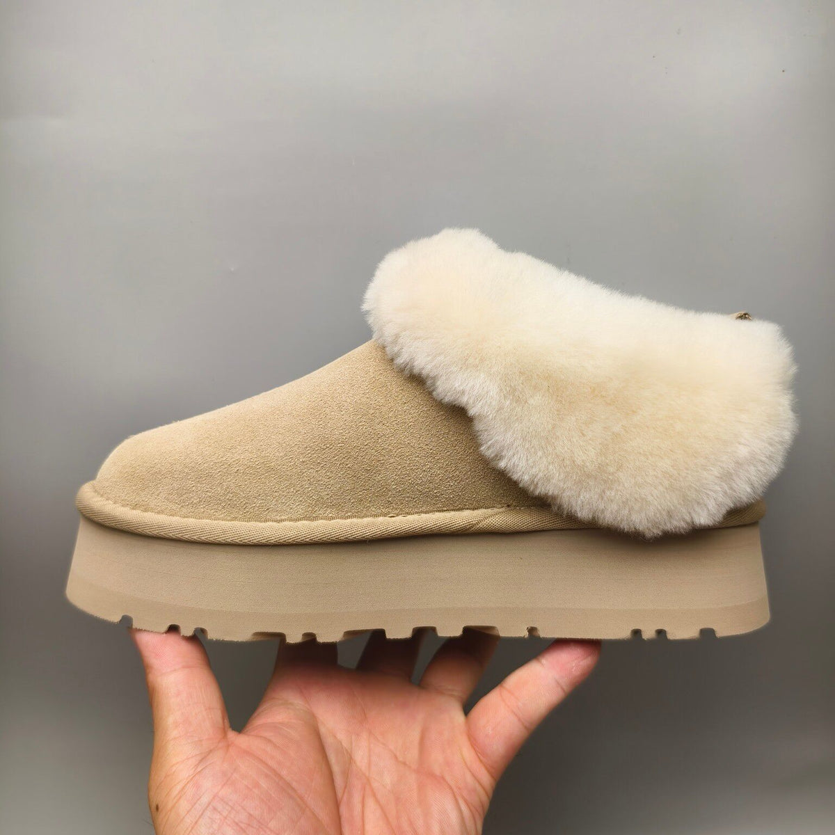 Sand Suede-Look Platform Slip-On Shoes – Model 1393