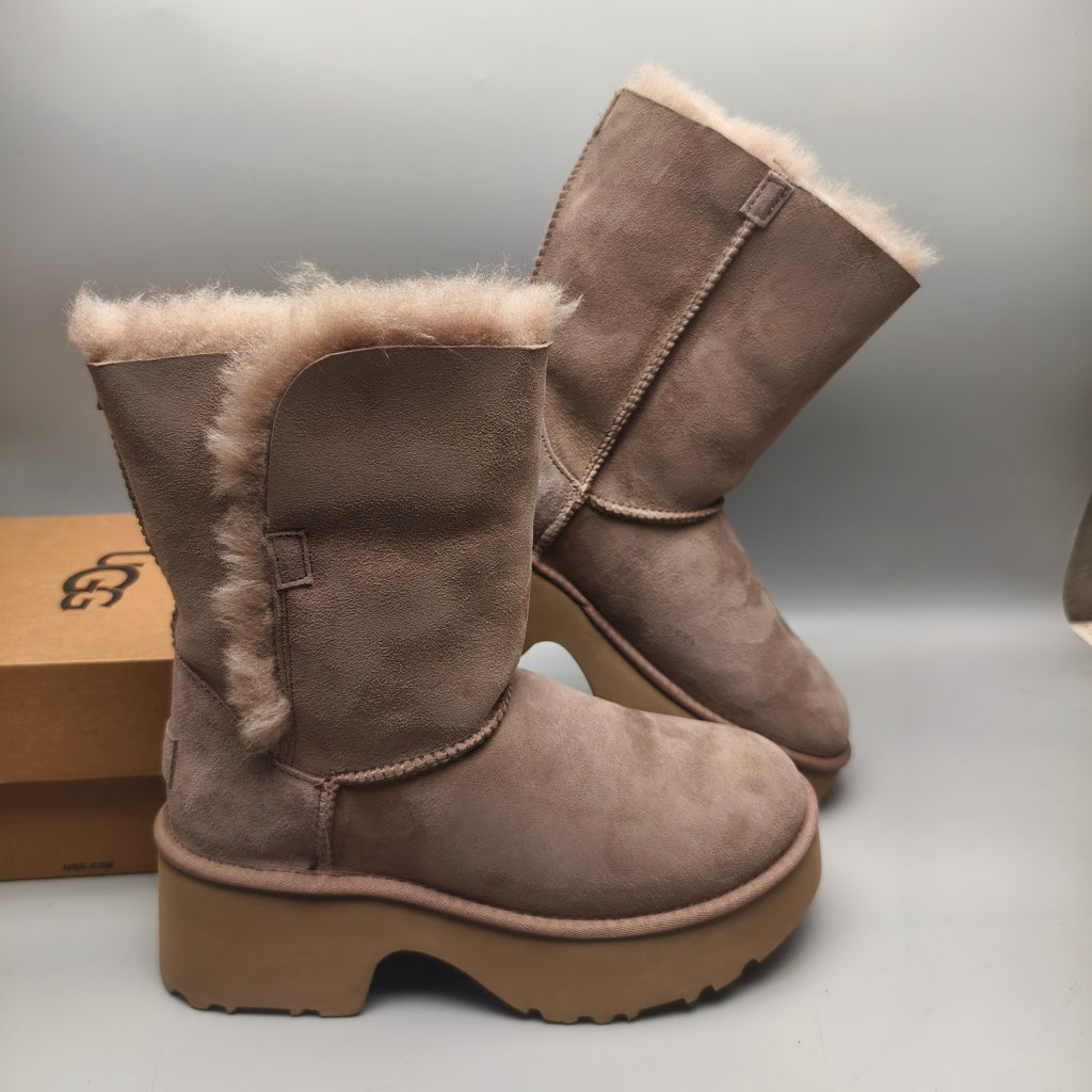 Women's Walnut Brown Platform Wedge Mid-Calf Boots – Model 1533