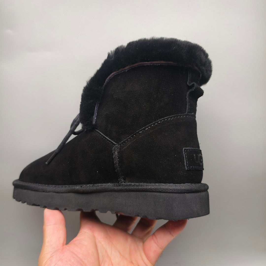 Black Mid-Calf Lace-Up Casual Boots | Model 4576