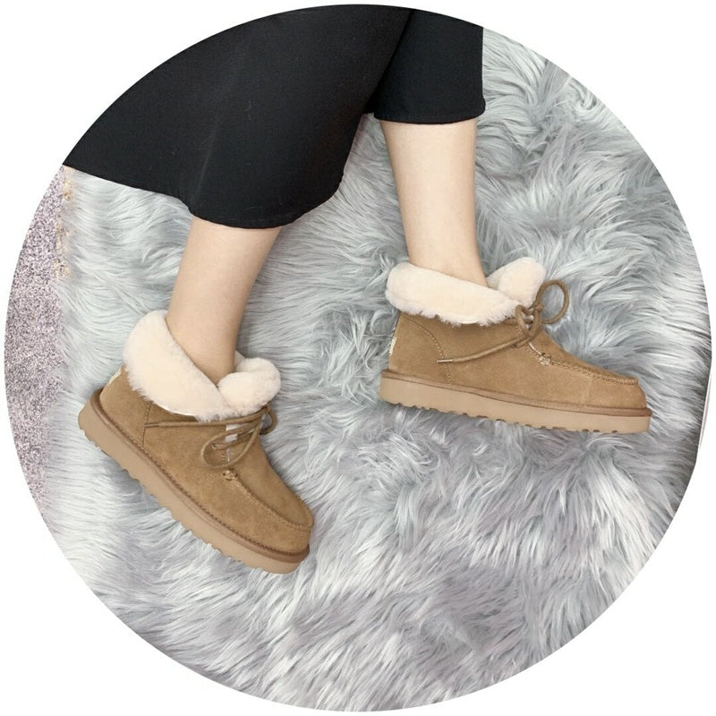 Chestnut Brown Lace-Up Ankle Boots with Fold-Over Furry Cuff | Model 3090