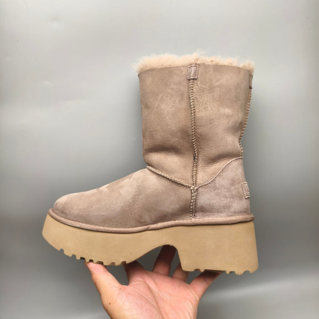 Women's Walnut Brown Platform Wedge Mid-Calf Boots – Model 1533