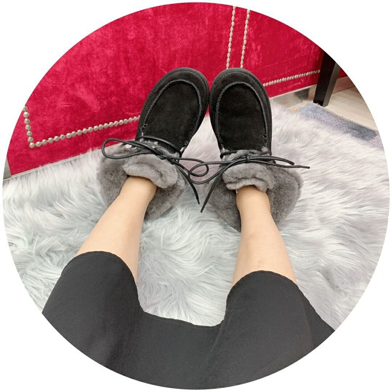 Black Lace-Up Ankle Boots with Fold-Over Furry Cuff | Model 3090