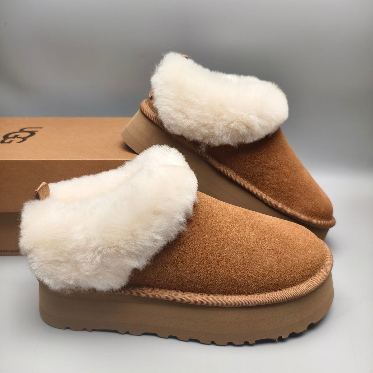Chestnut Suede-Look Platform Slip-On Shoes – Model 1393
