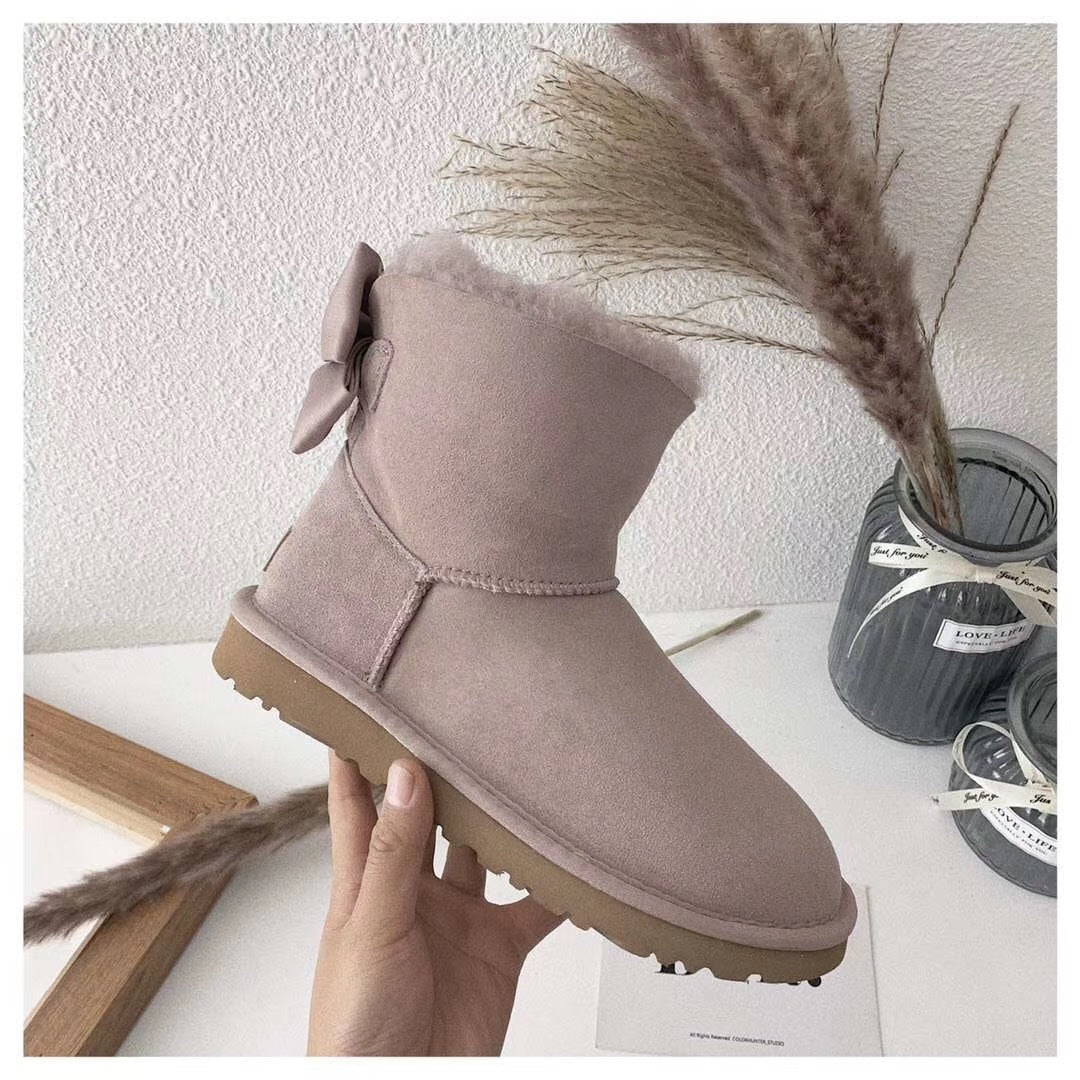 Dusky Pink Bow-Detail Ankle Boots | Model 3130