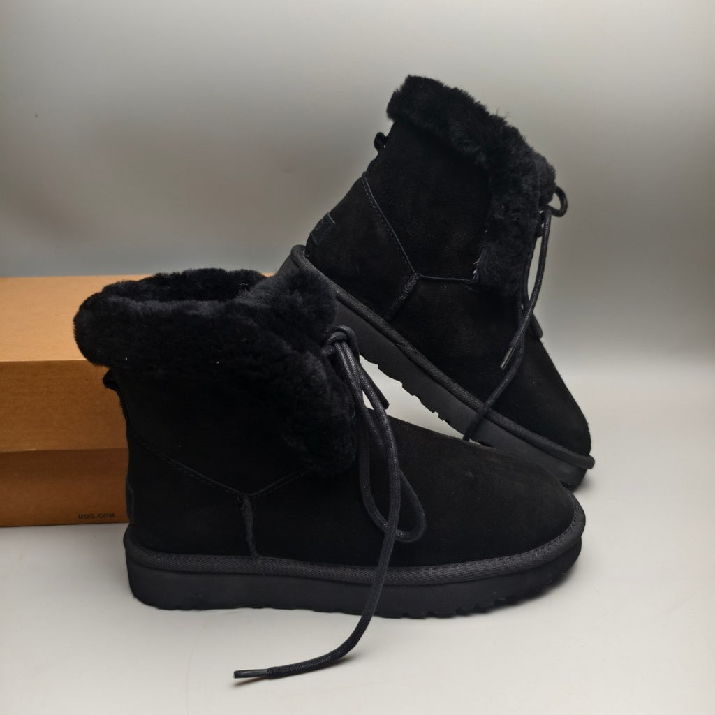 Black Mid-Calf Lace-Up Casual Boots | Model 4576