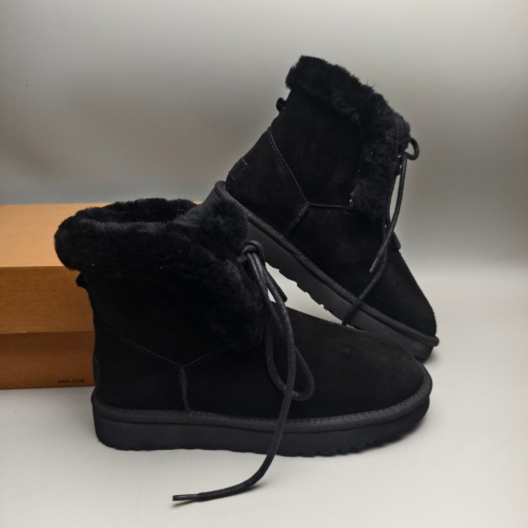 Black Mid-Calf Lace-Up Casual Boots | Model 4576