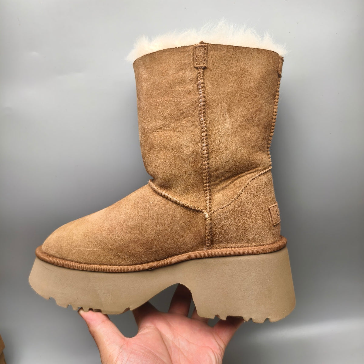 Women's Chestnut Platform Wedge Mid-Calf Boots – Model 1533