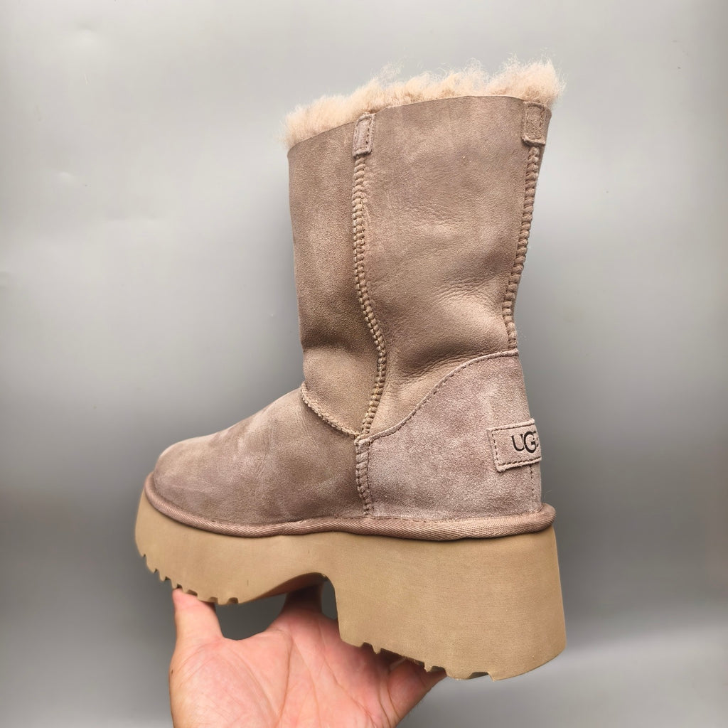 Women's Walnut Brown Platform Wedge Mid-Calf Boots – Model 1533
