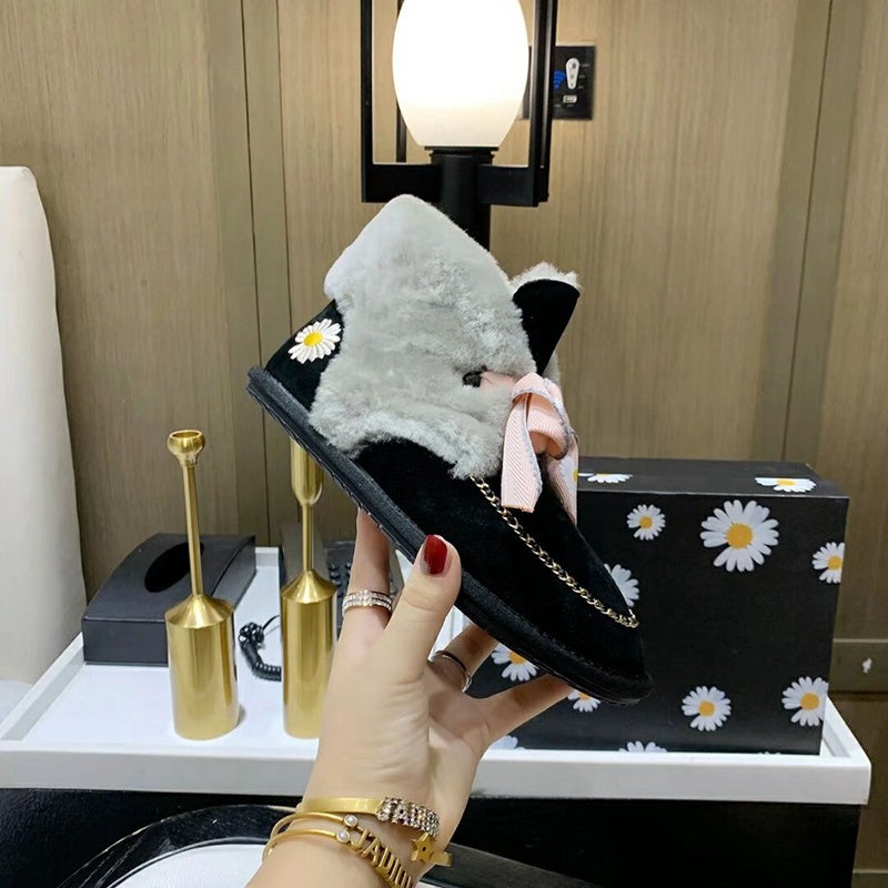 Black Daisy Chain & Ribbon Shoes | Model 7888