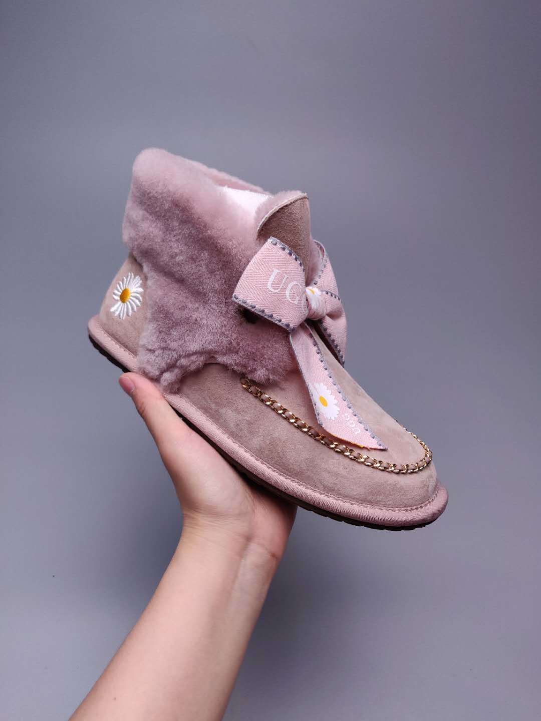 Dusty Pink Daisy Chain & Ribbon Shoes | Model 7888