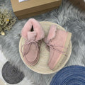 Pink Lace-Up Ankle Boots with Fold-Over Furry Cuff | Model 3090