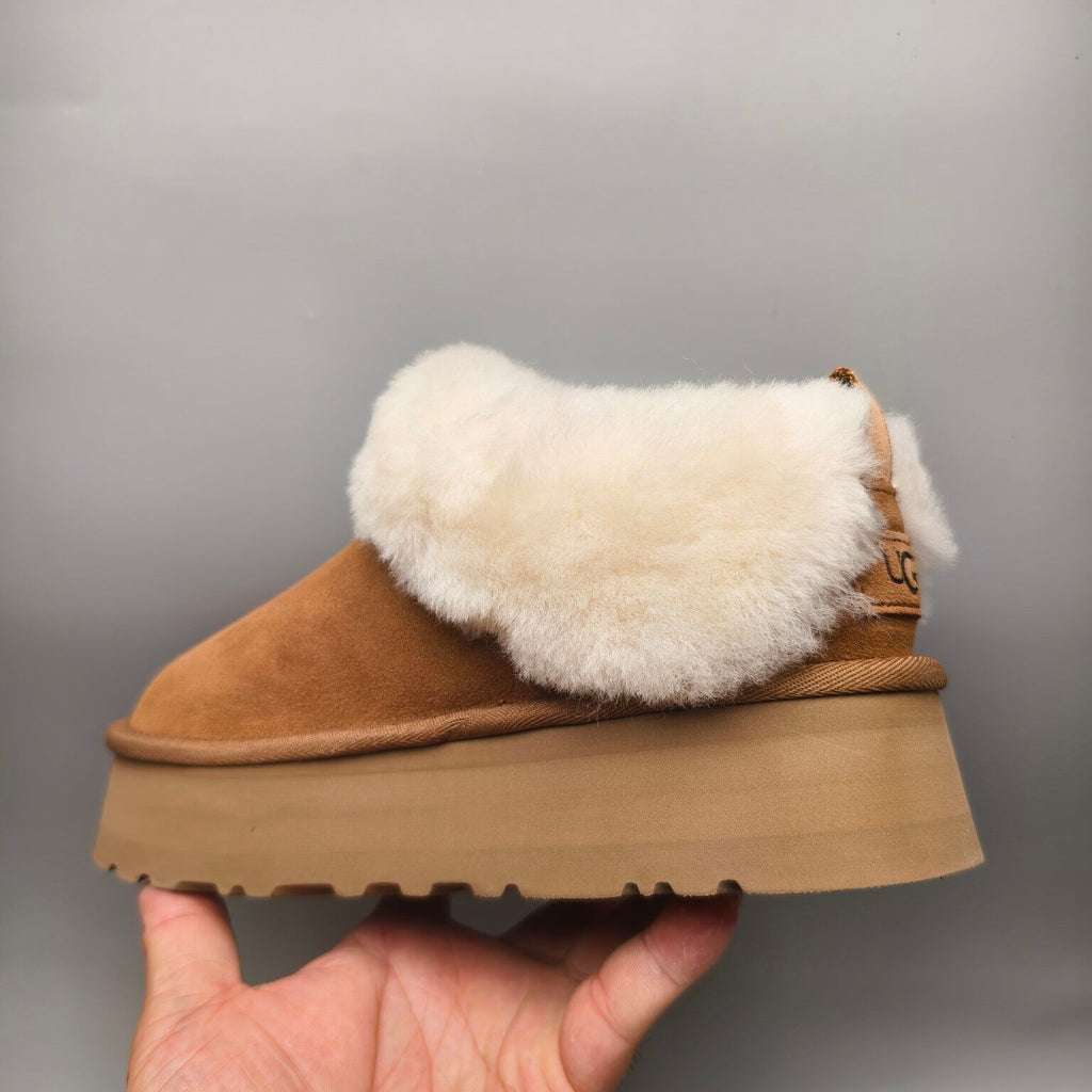 Chestnut Suede-Look Platform Slip-On Shoes – Model 1393