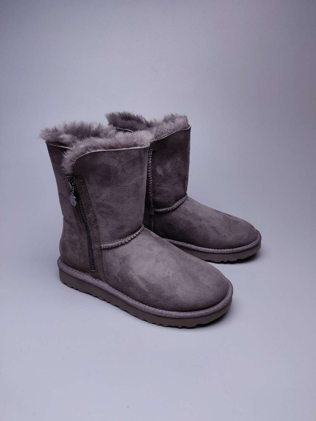 Grey Side-Zip Mid-Calf Boots – Model 2480