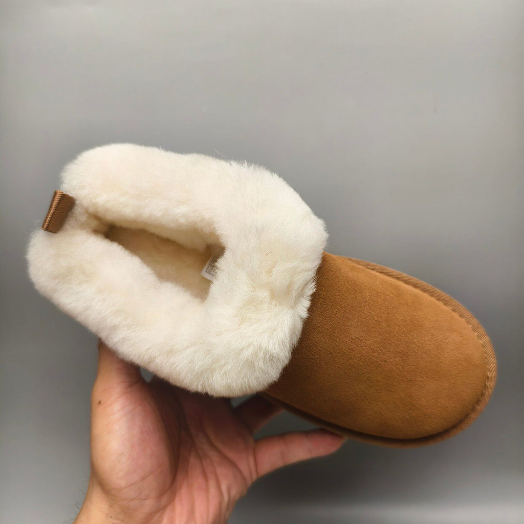 Chestnut Suede-Look Platform Slip-On Shoes – Model 1393
