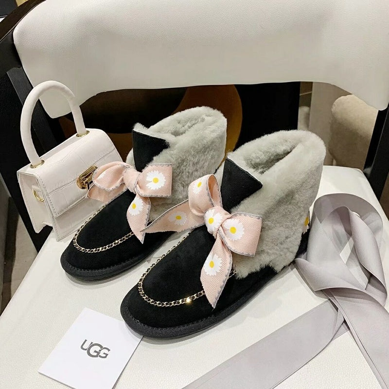 Black Daisy Chain & Ribbon Shoes | Model 7888