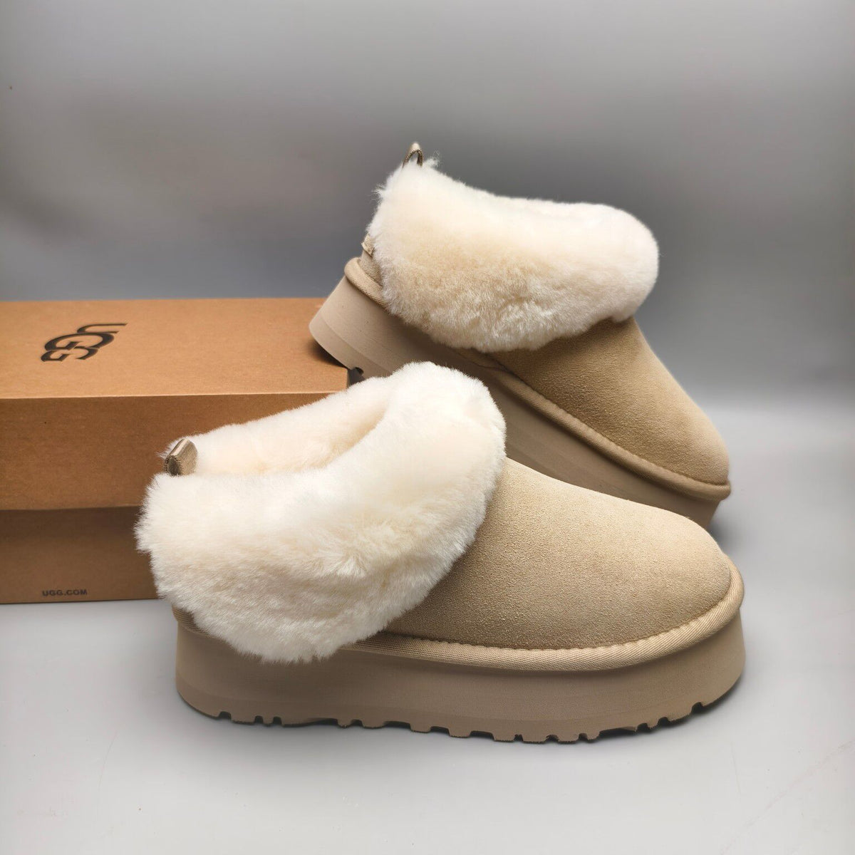 Sand Suede-Look Platform Slip-On Shoes – Model 1393