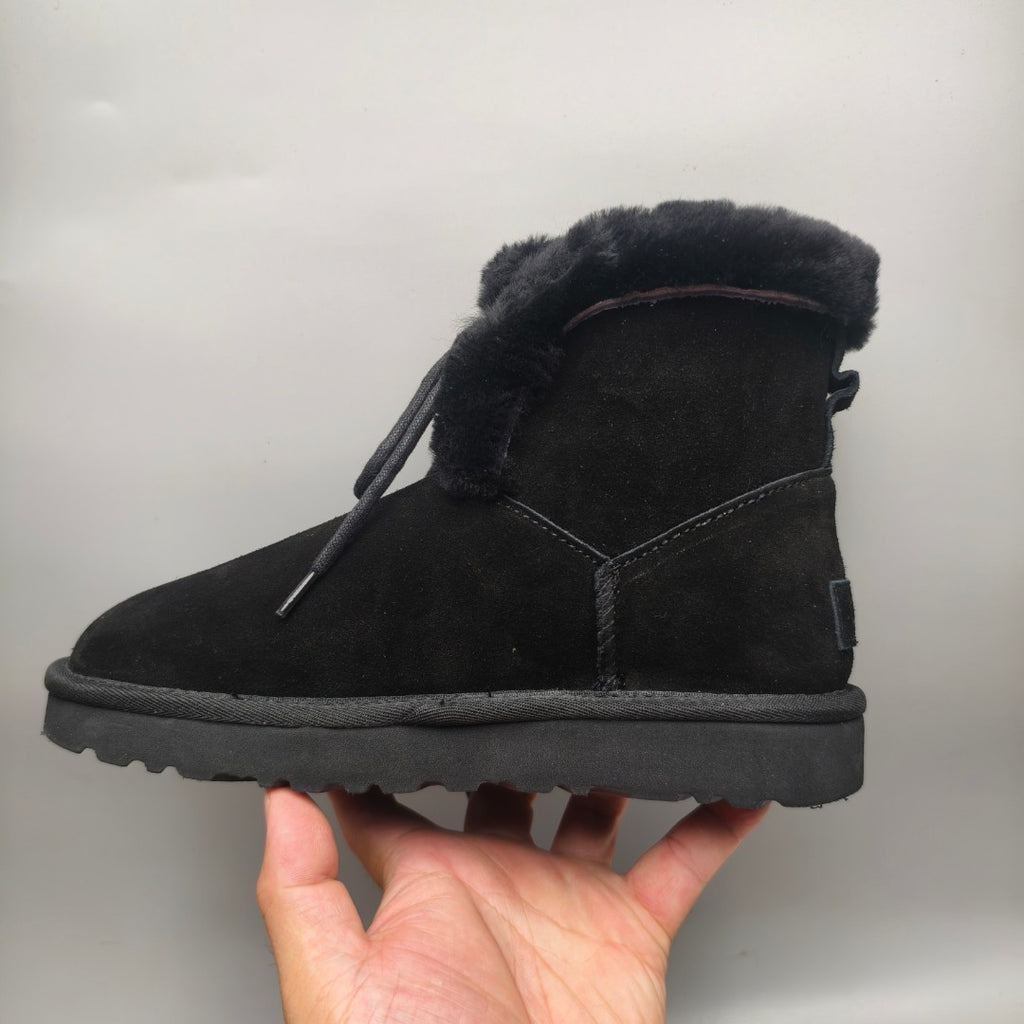 Black Mid-Calf Lace-Up Casual Boots | Model 4576