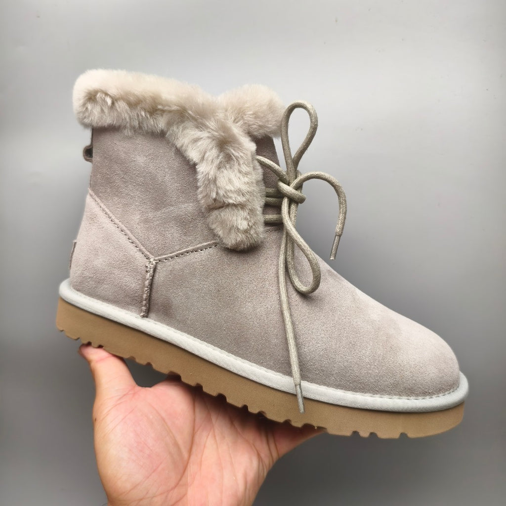 Gray Mid-Calf Lace-Up Casual Boots | Model 4576