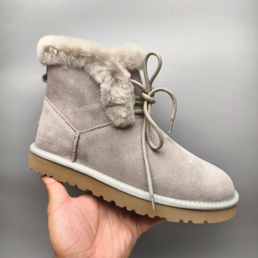Gray Mid-Calf Lace-Up Casual Boots | Model 4576