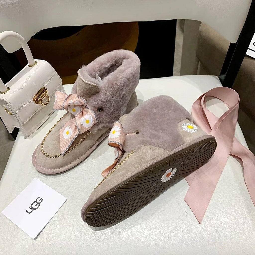Dusty Pink Daisy Chain & Ribbon Shoes | Model 7888