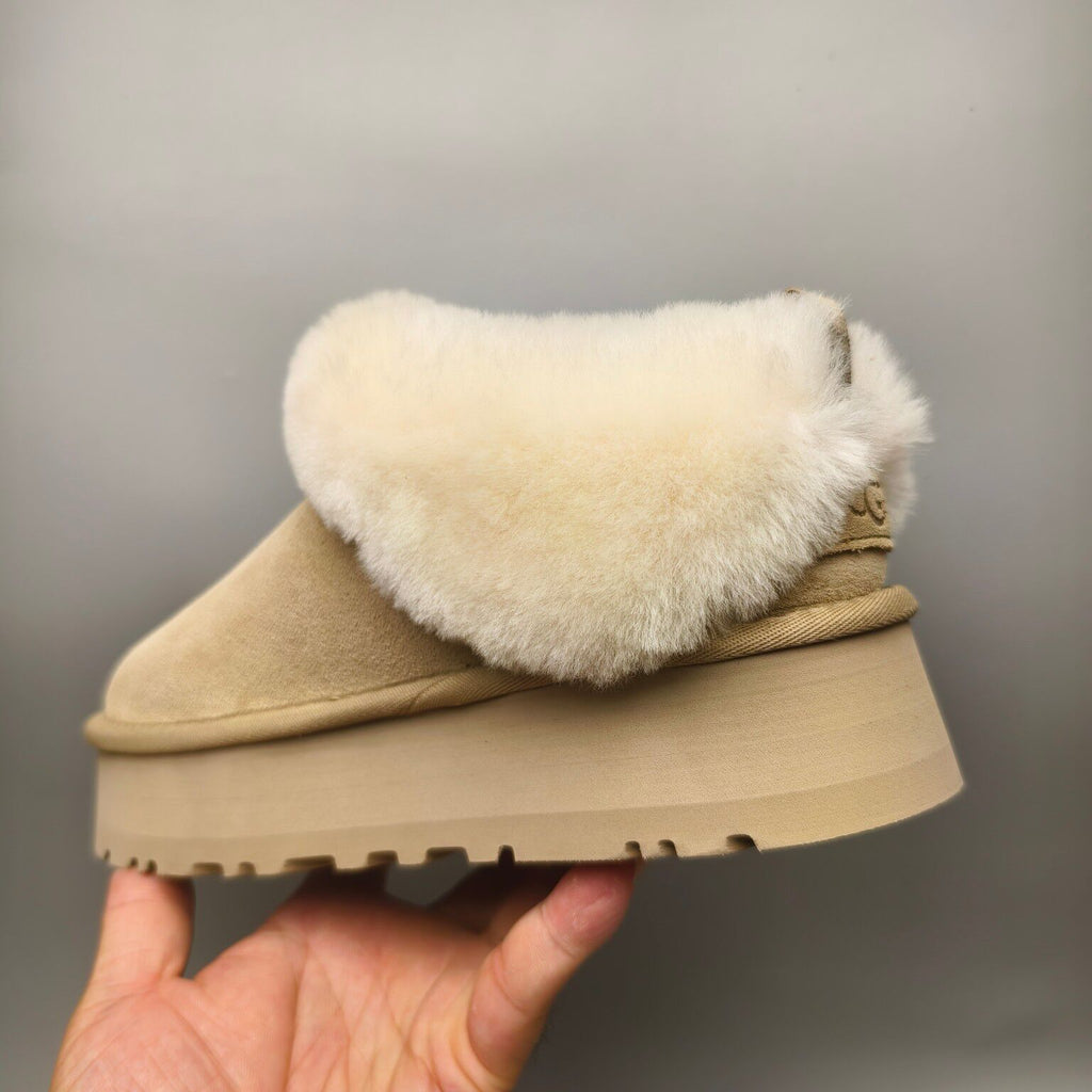 Sand Suede-Look Platform Slip-On Shoes – Model 1393