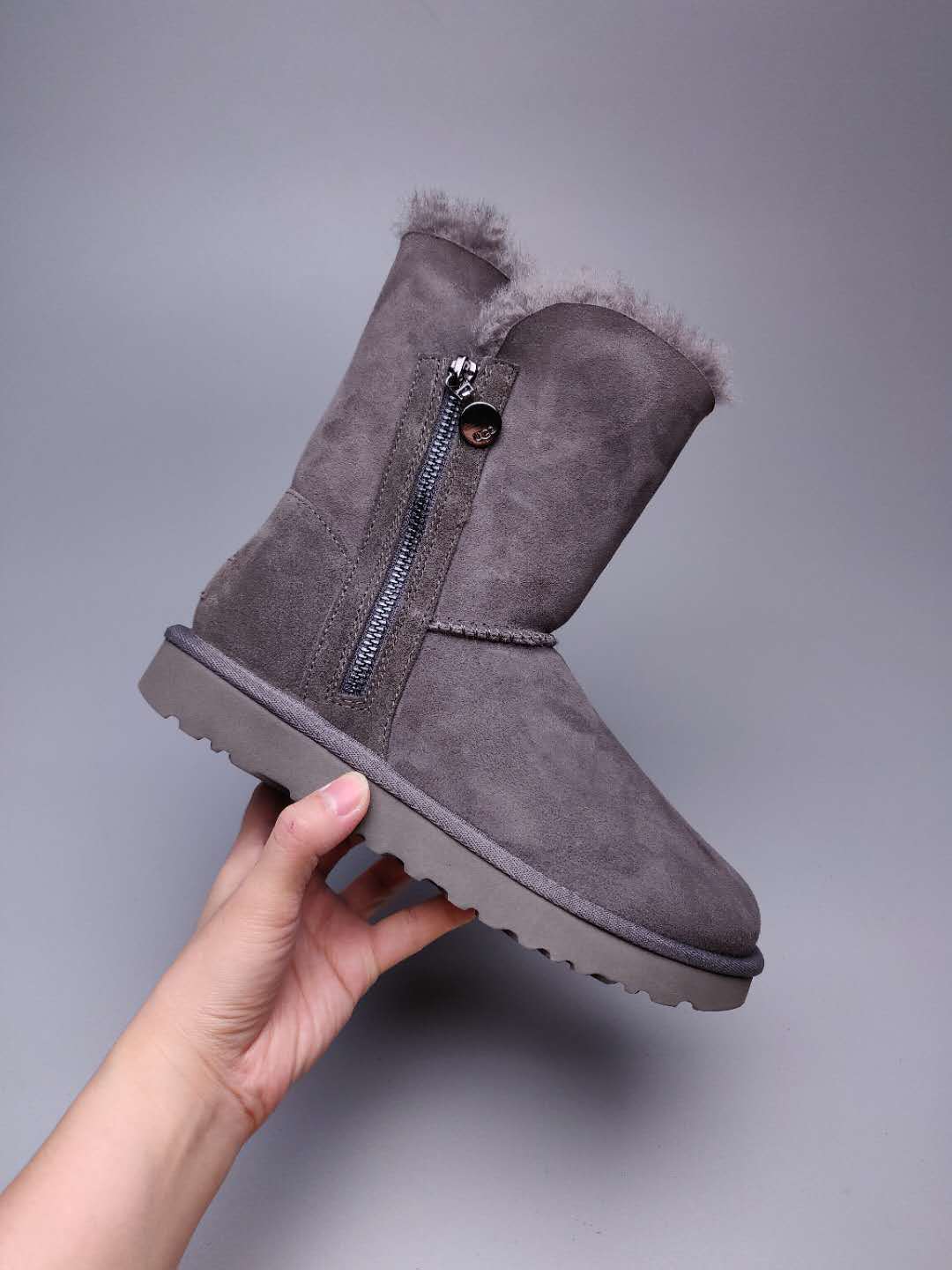 Grey Side-Zip Mid-Calf Boots – Model 2480