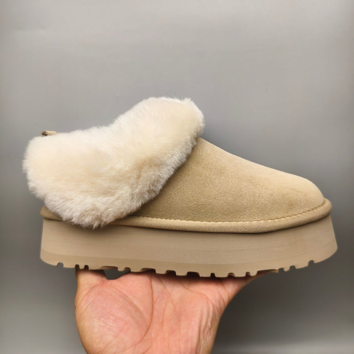 Sand Suede-Look Platform Slip-On Shoes – Model 1393
