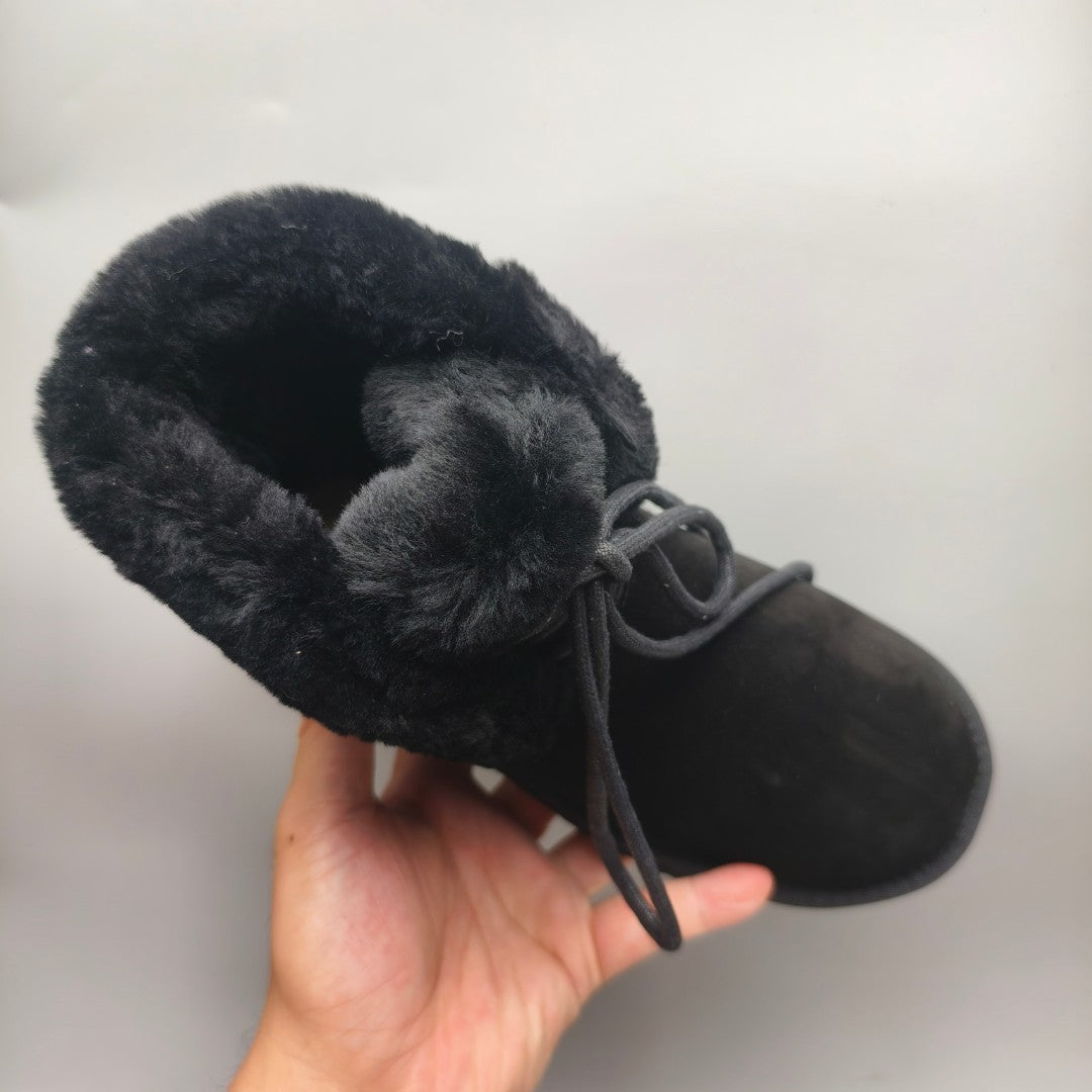 Black Mid-Calf Lace-Up Casual Boots | Model 4576