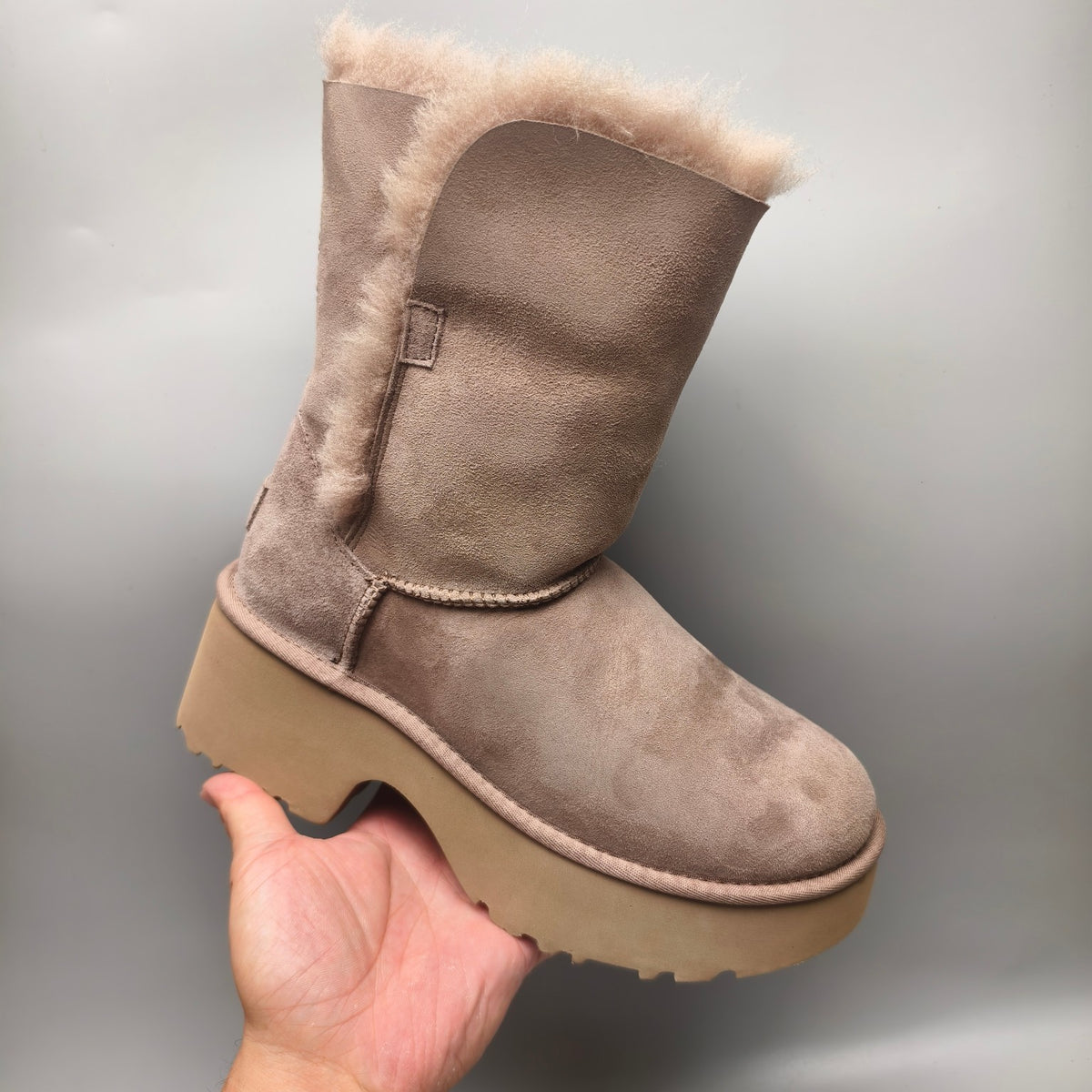 Women's Walnut Brown Platform Wedge Mid-Calf Boots – Model 1533