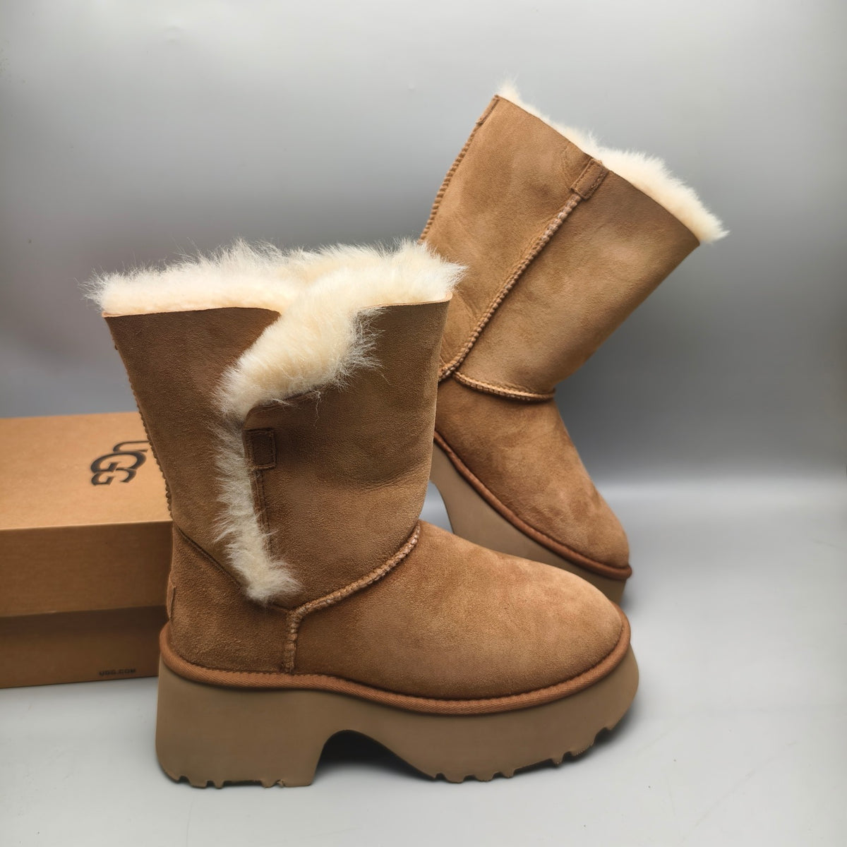 Women's Chestnut Platform Wedge Mid-Calf Boots – Model 1533