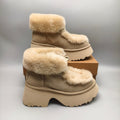 Esme Mustard Lace-Up Wedge Ankle Boots with Fluffy Trim – Model 1532