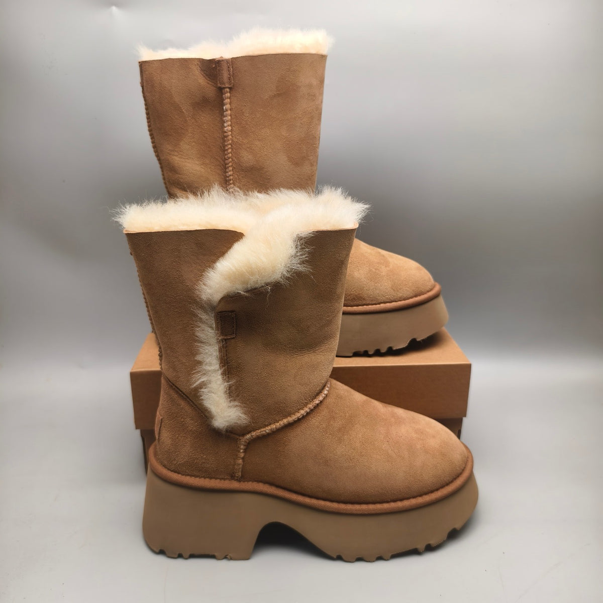 Women's Chestnut Platform Wedge Mid-Calf Boots – Model 1533