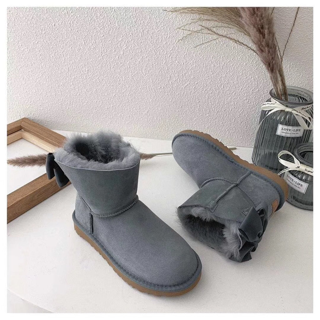 Gray Bow-Detail Ankle Boots | Model 3130