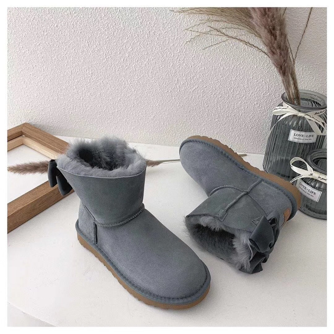 Gray Bow-Detail Ankle Boots | Model 3130