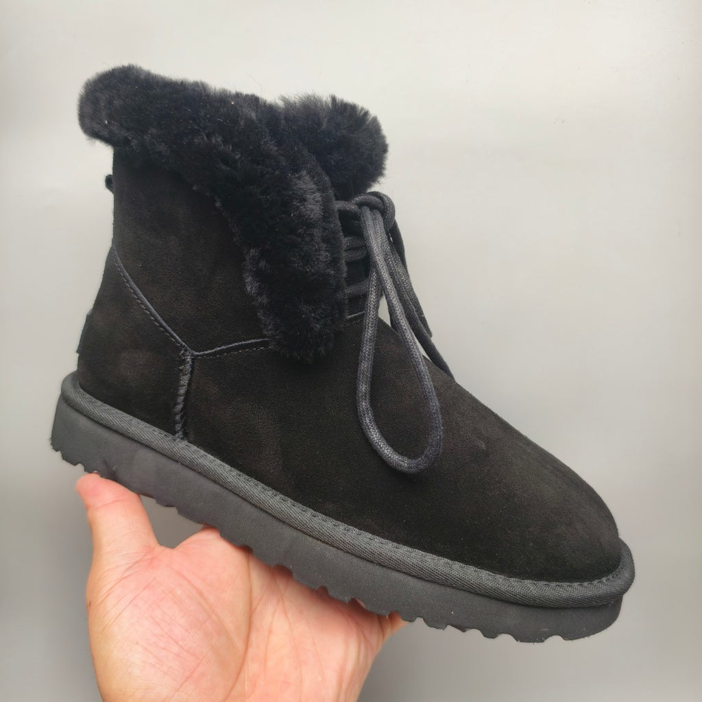 Black Mid-Calf Lace-Up Casual Boots | Model 4576