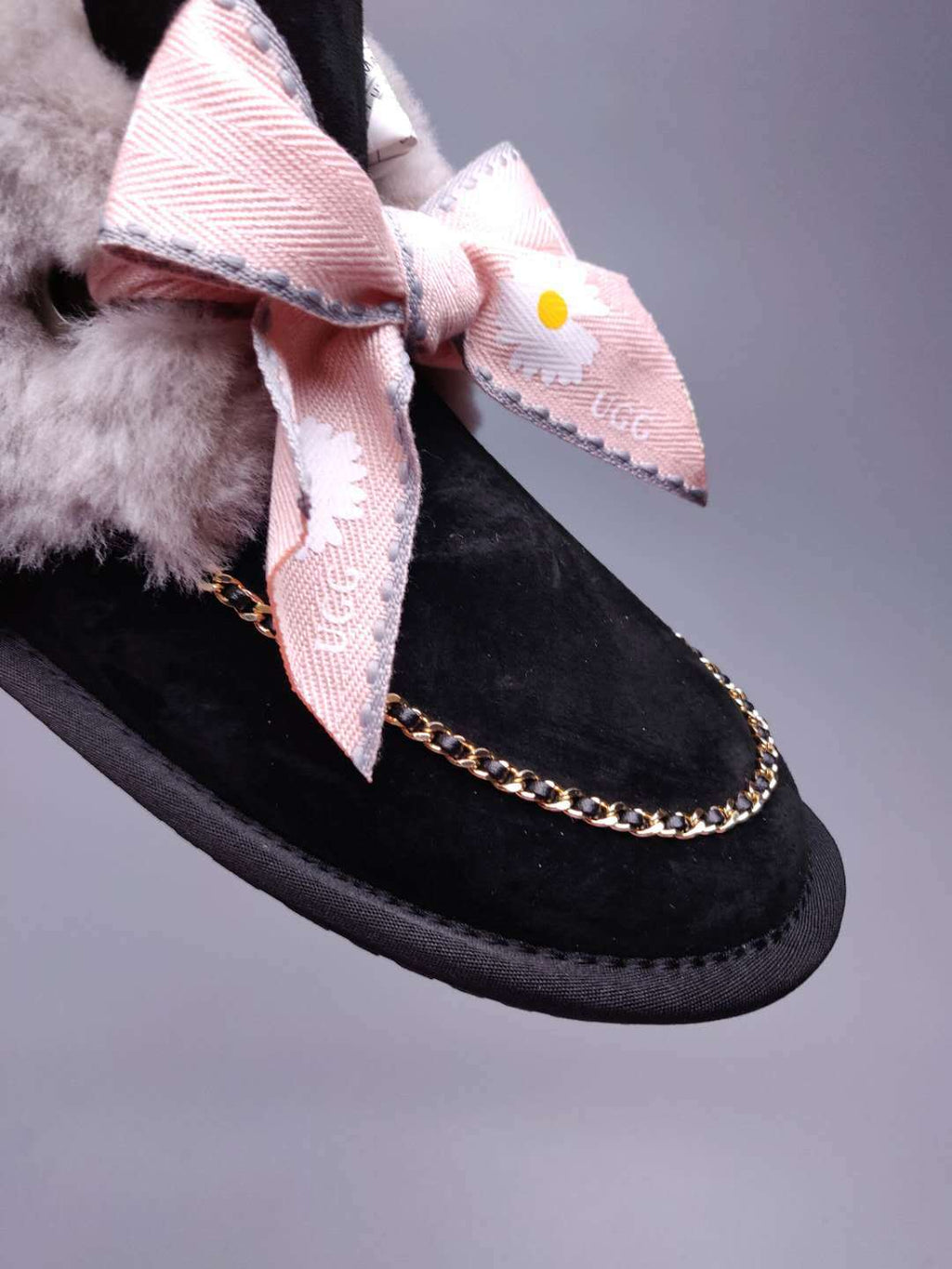 Black Daisy Chain & Ribbon Shoes | Model 7888