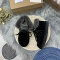 Black Lace-Up Ankle Boots with Fold-Over Furry Cuff | Model 3090