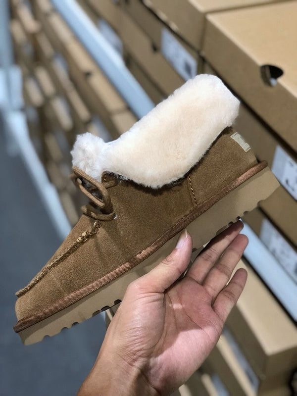 Chestnut Brown Lace-Up Ankle Boots with Fold-Over Furry Cuff | Model 3090