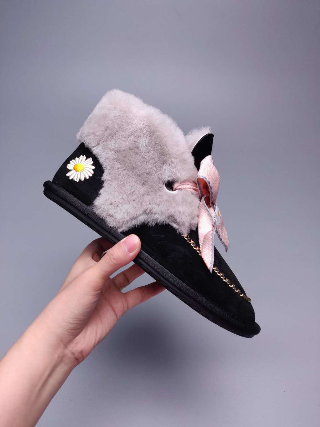 Black Daisy Chain & Ribbon Shoes | Model 7888
