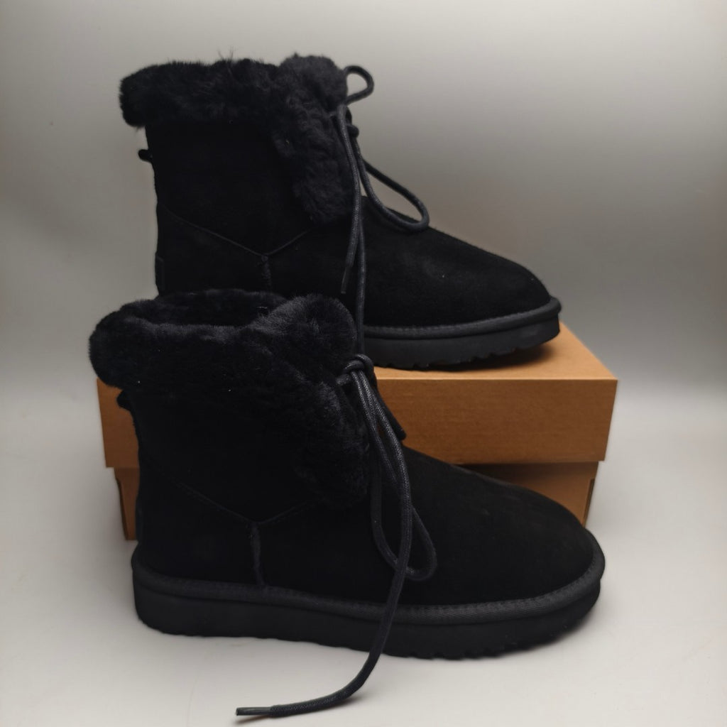 Black Mid-Calf Lace-Up Casual Boots | Model 4576