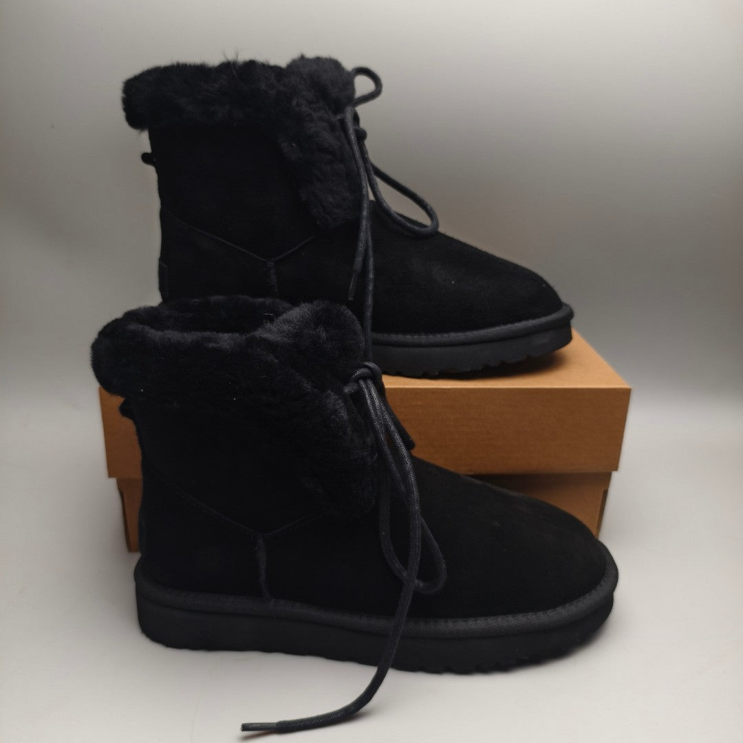 Black Mid-Calf Lace-Up Casual Boots | Model 4576