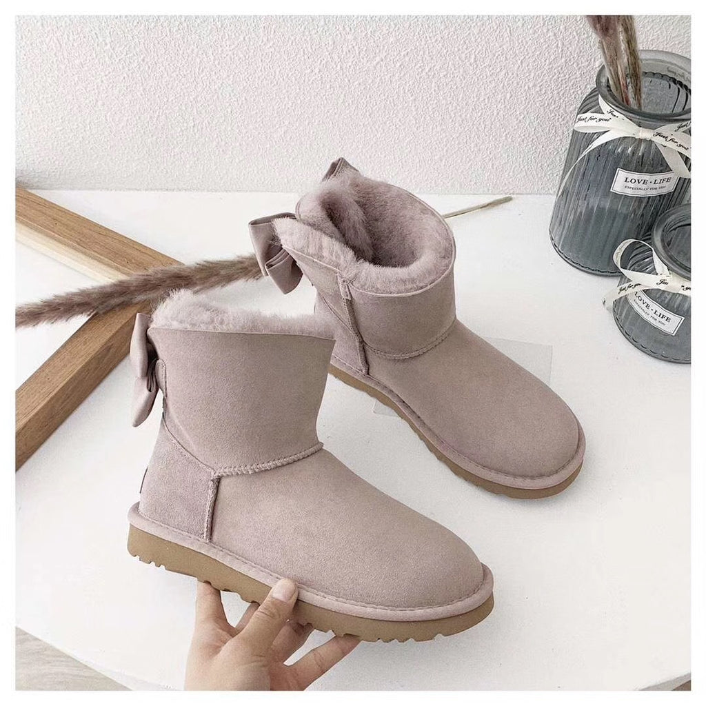 Dusky Pink Bow-Detail Ankle Boots | Model 3130