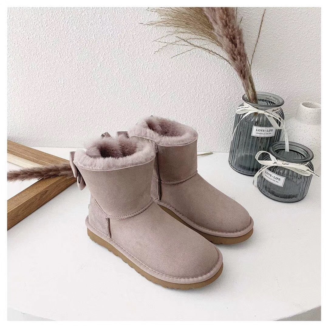 Dusky Pink Bow-Detail Ankle Boots | Model 3130