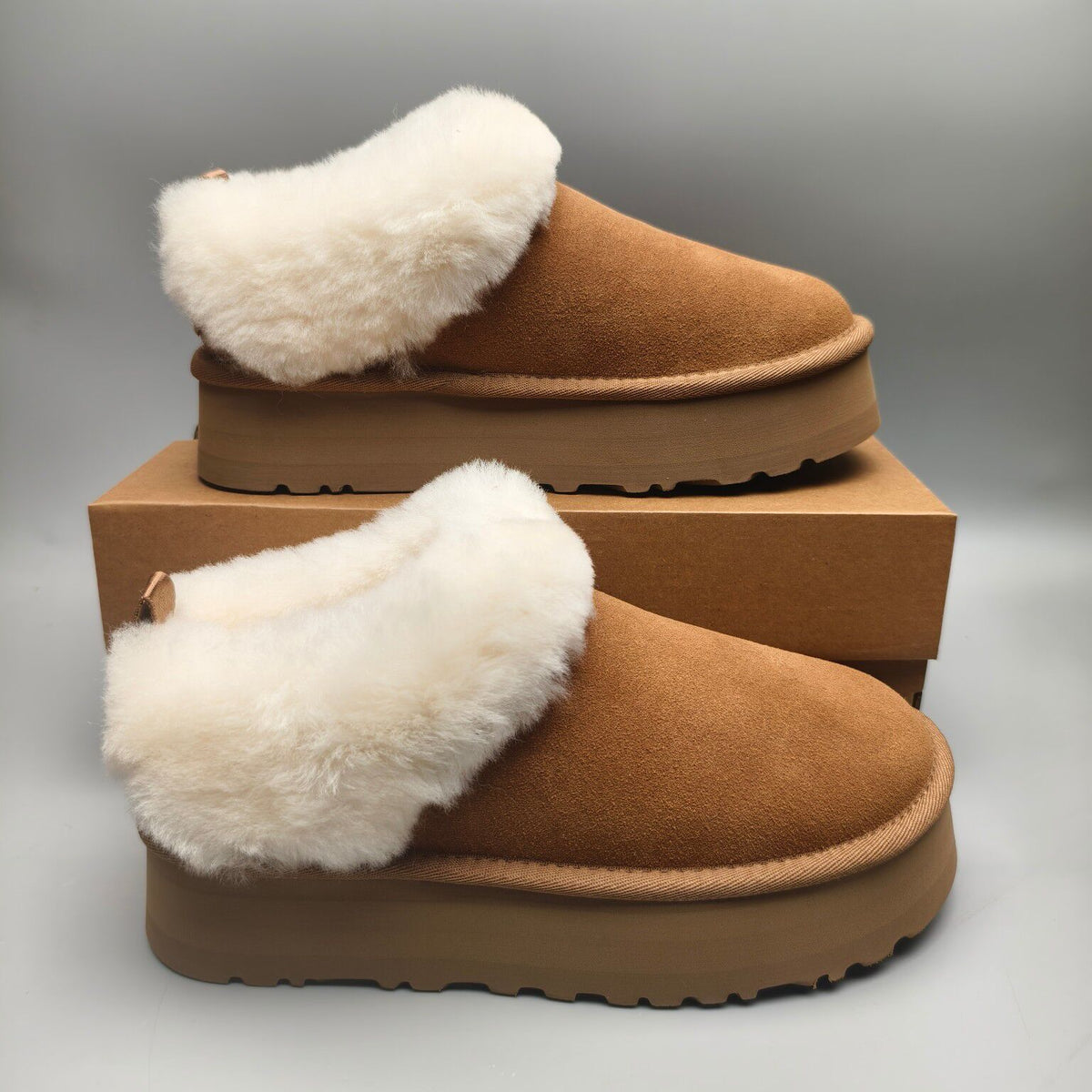 Chestnut Suede-Look Platform Slip-On Shoes – Model 1393