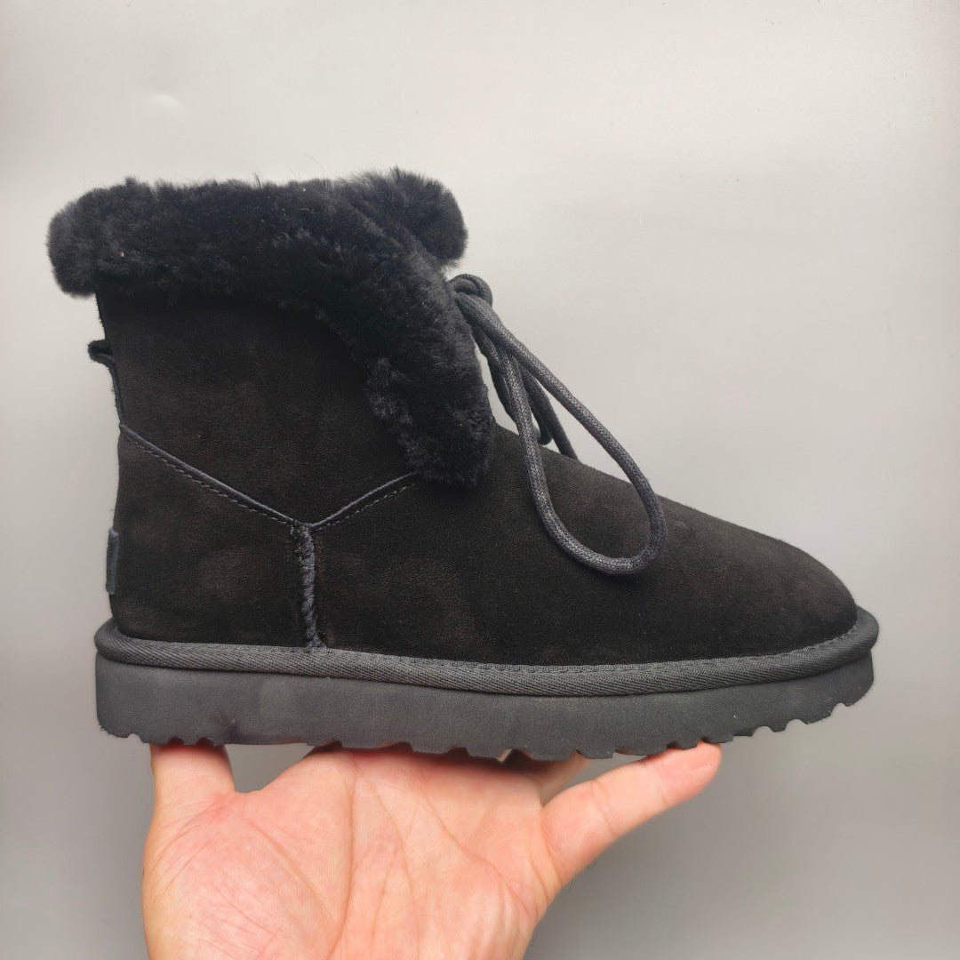 Black Mid-Calf Lace-Up Casual Boots | Model 4576