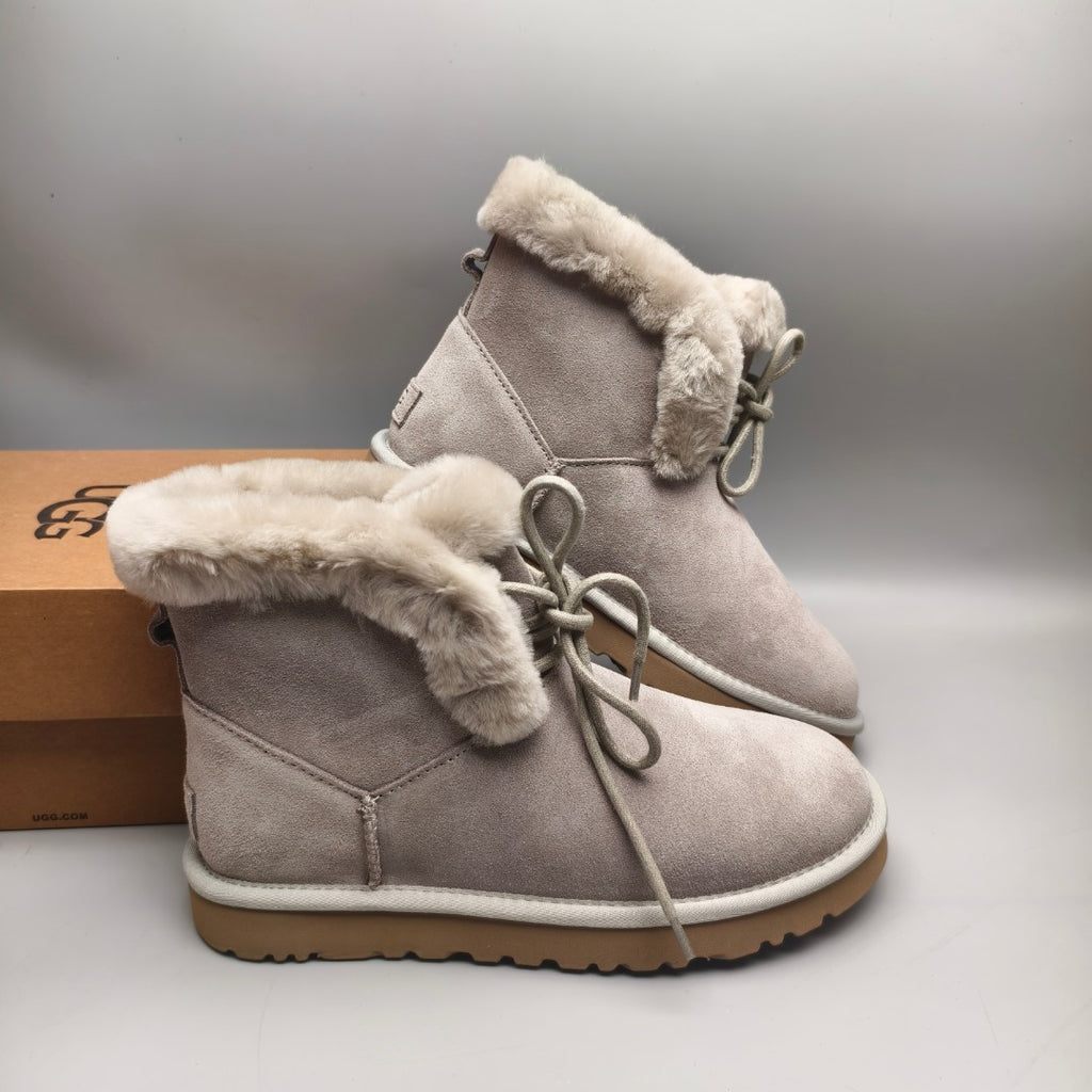 Gray Mid-Calf Lace-Up Casual Boots | Model 4576