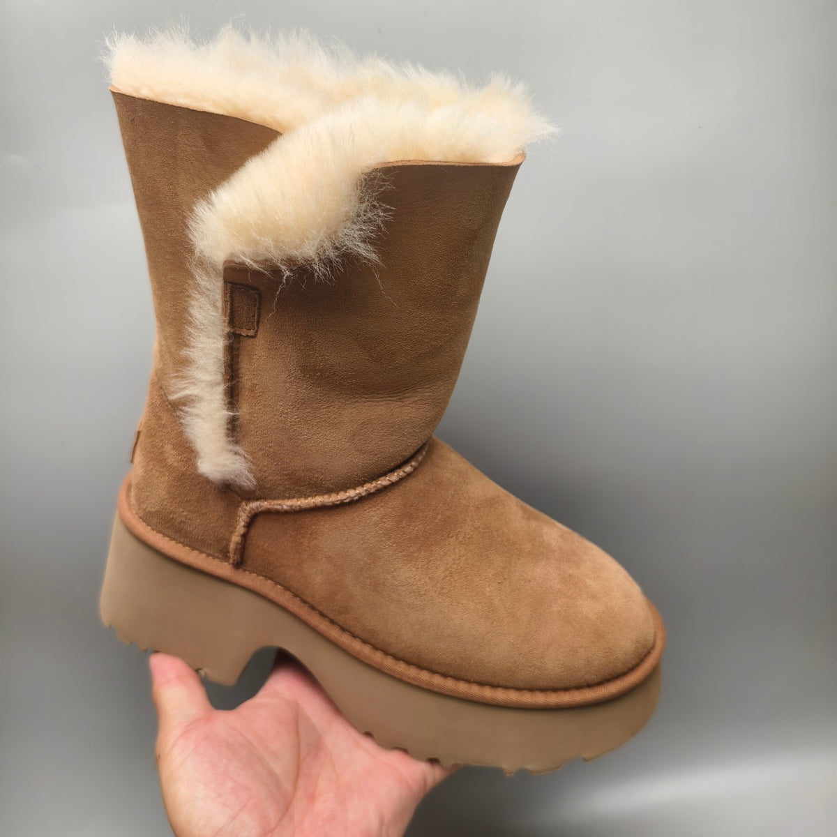 Women's Chestnut Platform Wedge Mid-Calf Boots – Model 1533