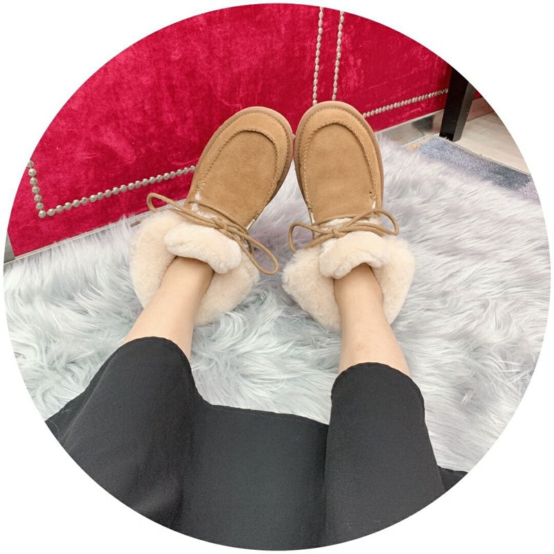 Chestnut Brown Lace-Up Ankle Boots with Fold-Over Furry Cuff | Model 3090
