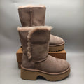 Women's Walnut Brown Platform Wedge Mid-Calf Boots – Model 1533