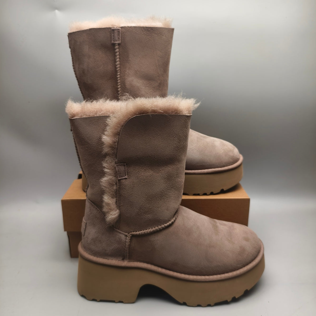 Women's Walnut Brown Platform Wedge Mid-Calf Boots – Model 1533